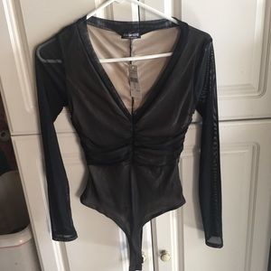 NEW S Fashion Nova Black Long Sleeve Mesh Bodysuit